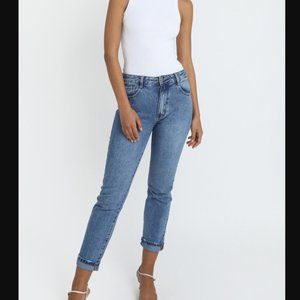 SHOWPO Remy mom jeans in mid-wash blue denim